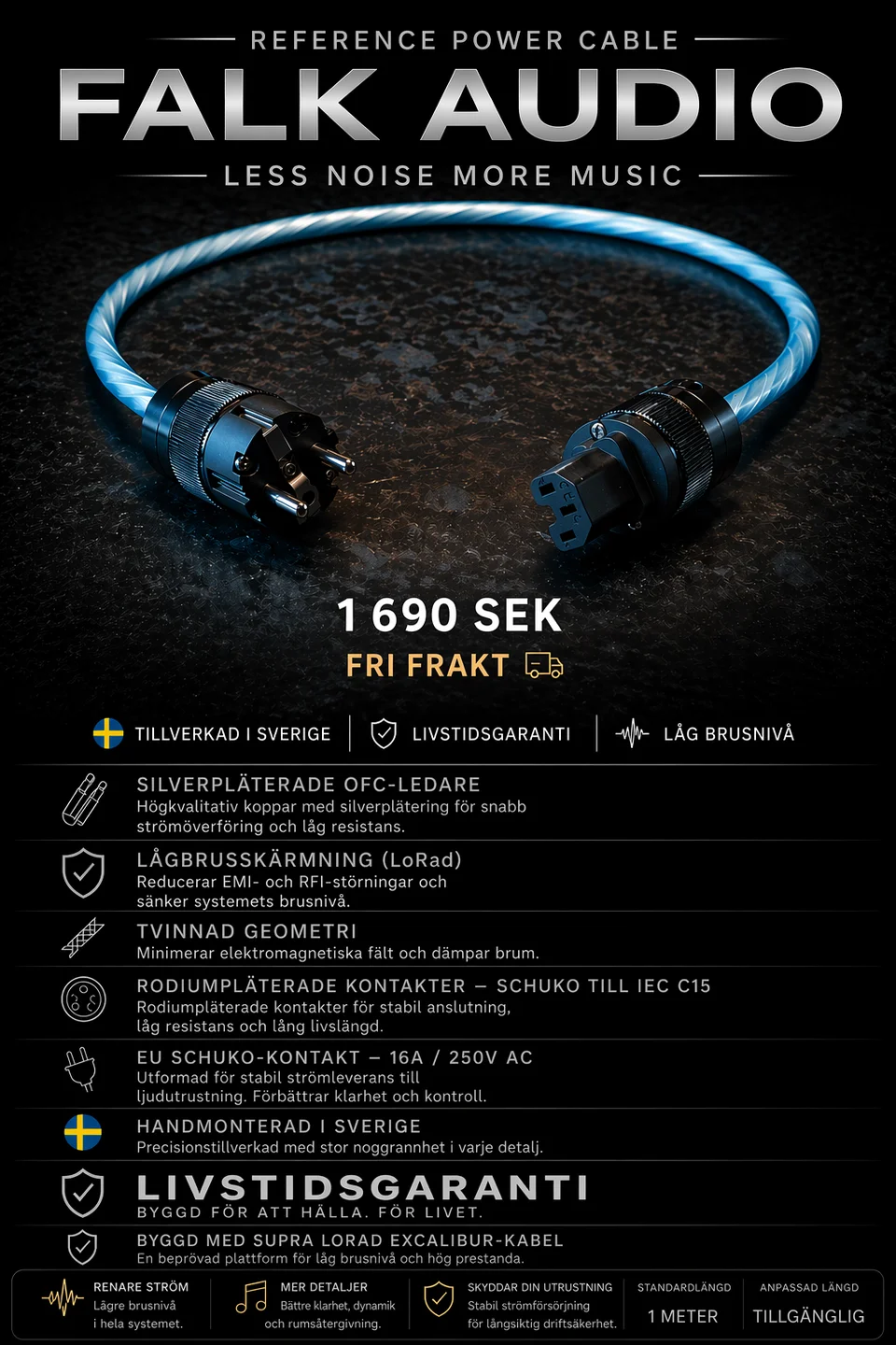 Falk Audio Reference Power Cable – byggda med Supra LoRad-teknik
